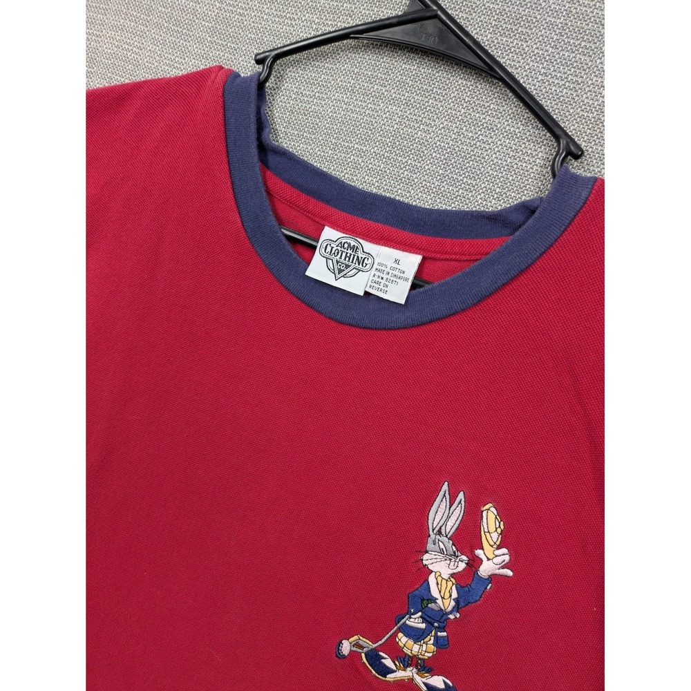 Vintage ACME Clothing Shirt Mens XL Red Bugs Bunny Looney Tunes Golf Ringer Tee